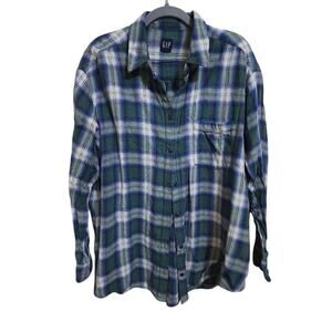 Men's Gap LS Flannel Green Plaid Size XL